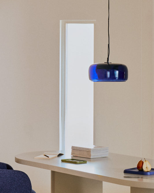 Reig blue glass ceiling lamp, Ø 38 cm