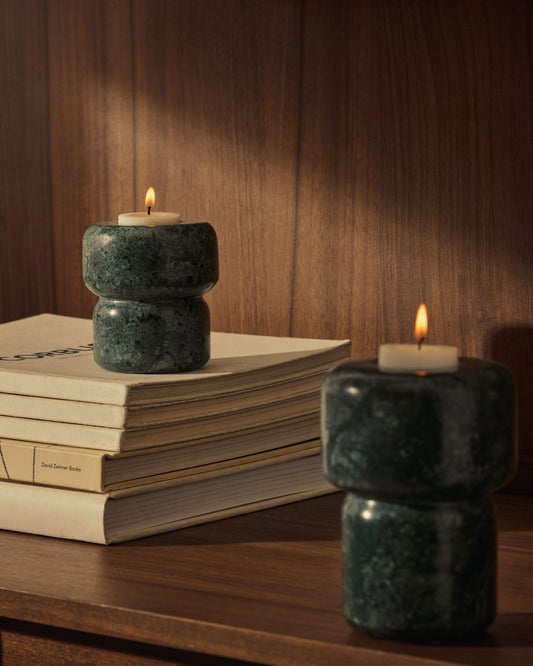 Signe small, green marble candlestick, 8 cm