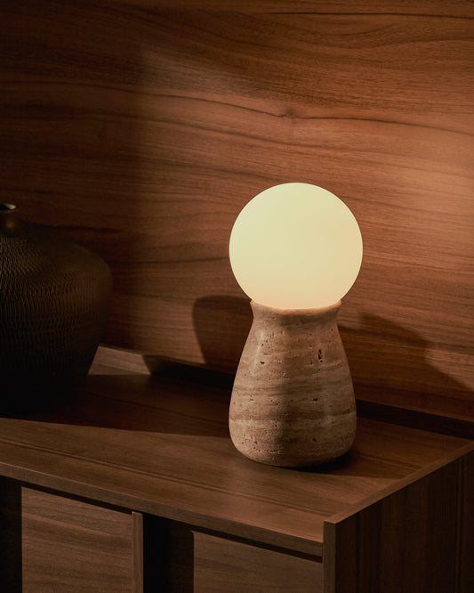 Okeni table lamp made of travertine and glass