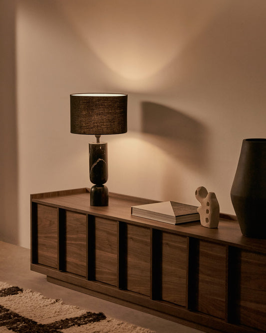 Vex table lamp in black marble with a black linen shade