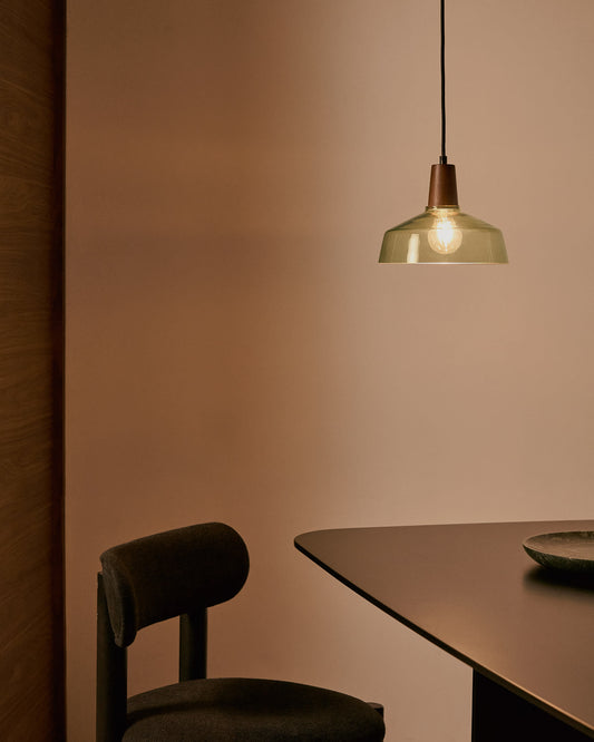 Silex green glass and walnut ceiling lamp, Ø 40 cm