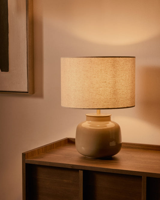 Tay green ceramic and beige linen table lamp