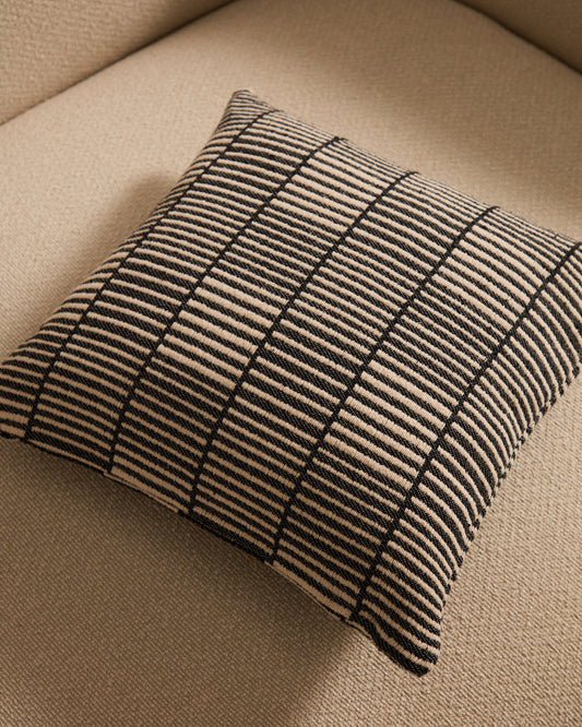 Levu black and white striped, 100% cotton cushion cover, 45 x 45 cm