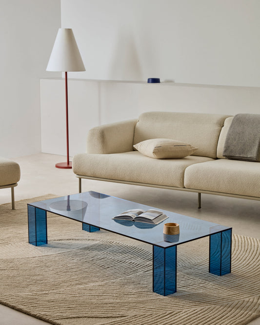 Adularia blue, tempered-glass coffee table, 140 x 60 cm