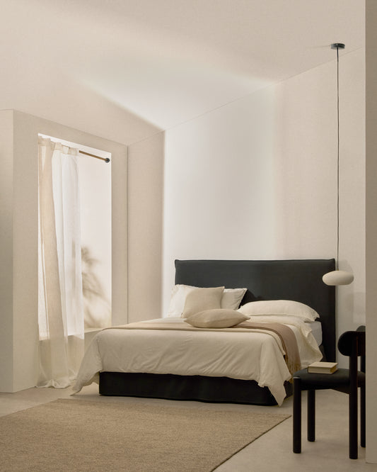 Anthracite grey linen and cotton Jaira bed base cover for a 180 x 200 cm mattress