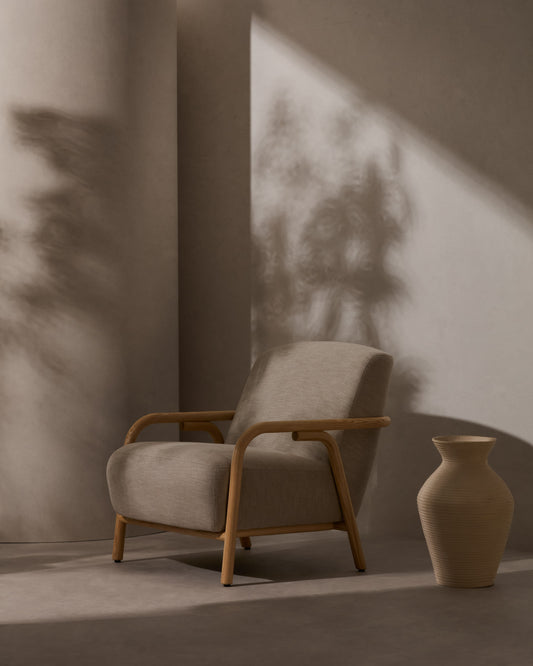 Sylo beige armchair made from solid ash wood, FSC 100%