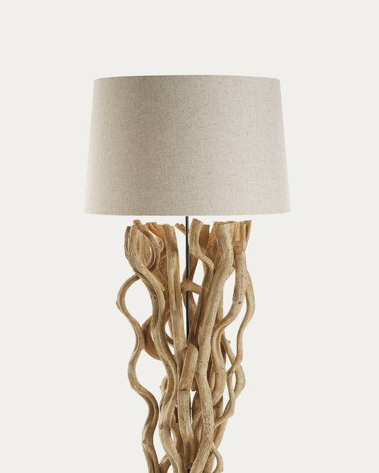 Nuba floor lamp in vine wood with white lampshade