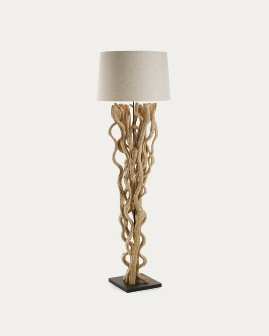 Nuba floor lamp in vine wood with white lampshade