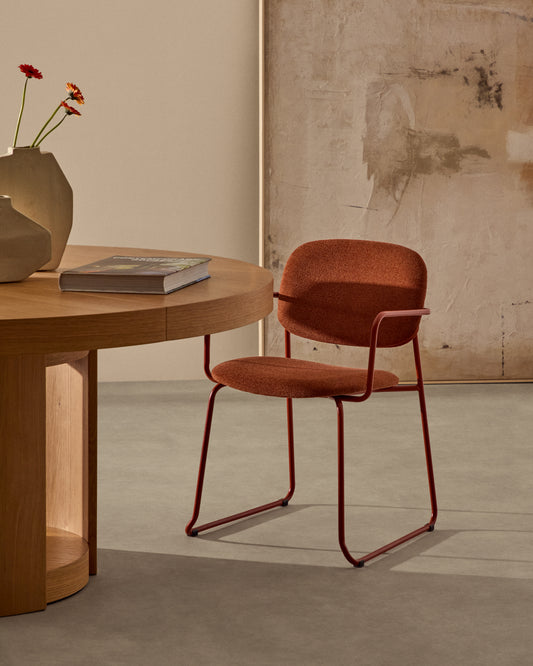Meli chair in terracotta chenille with terracotta metal frame FSC Mix Credit