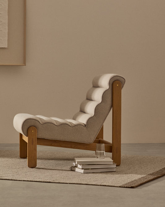 Magira beige armchair in solid oak wood with natural finish