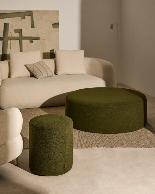 Kaeli footrest cover in green bouclé Ø 43 cm