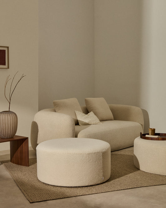 Kaeli footrest cover in ecru bouclé Ø 90 cm