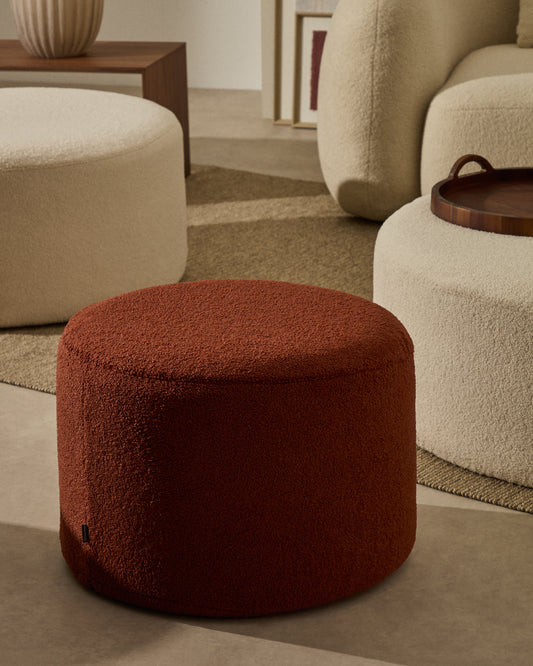 Kaeli footrest cover in terracotta bouclé Ø 60 cm