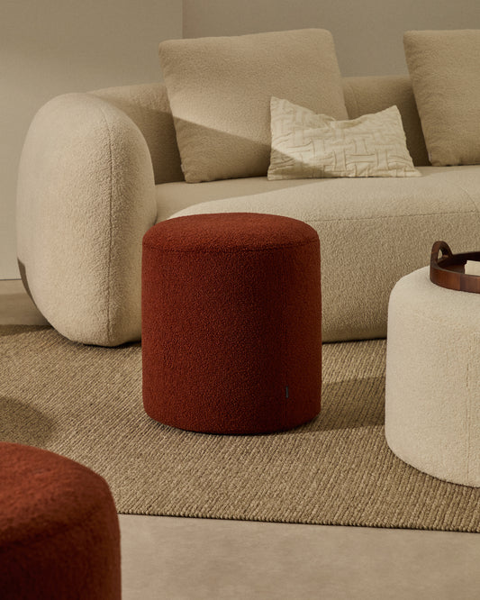 Kaeli footrest cover in terracotta bouclé Ø 43 cm