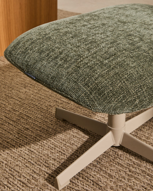 Teryl swivel footrest in green chenille and metal with a grey finish FSC™ 100%.
