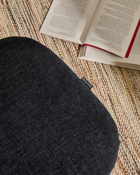 Teryl blue chenille footrest with grey-finished metal, FSC 100%