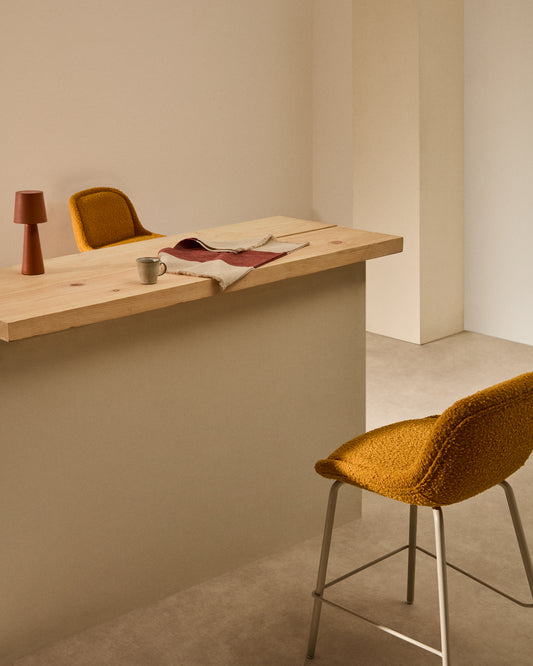 Aimin stool in mustard bouclé fabric with steel legs in a beige paint finish 65 cm FSC Mix Credit