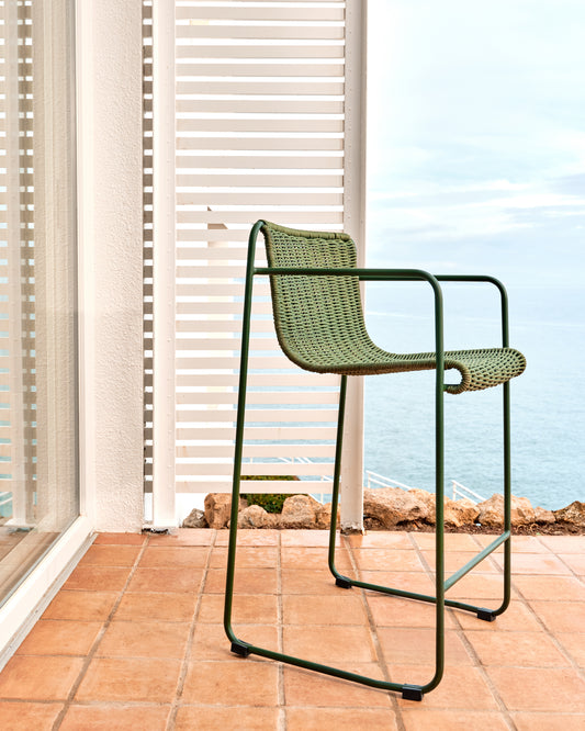 Maurina stool in green galvanised steel and green rope cord 64,5cm