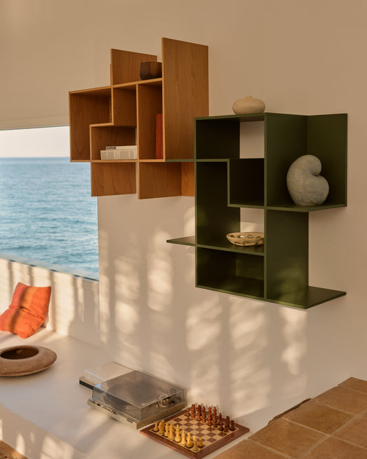 Ina modular shelving unit in green lacquered MDF 80 x 80cm FSC 100%