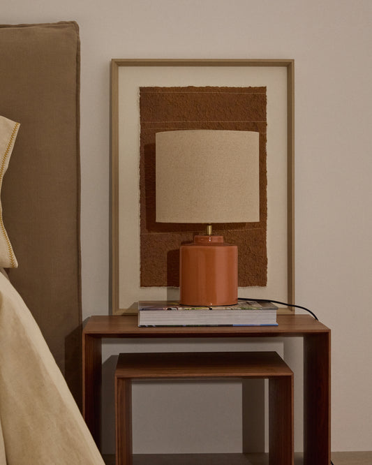 Daeli ceramic table lamp with orange finish and beige cotton