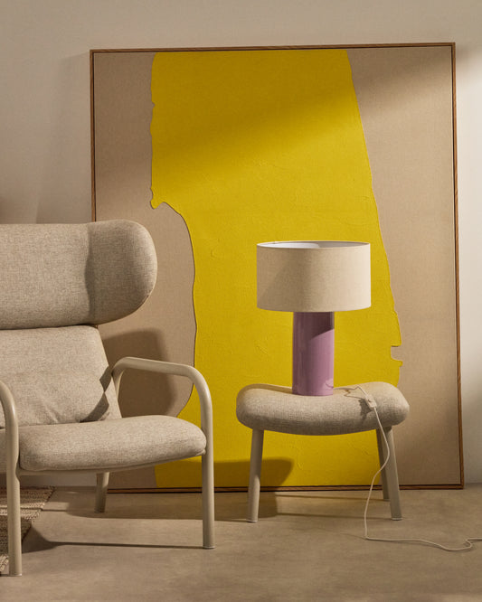 Toneric ceramic table lamp with a lilac finish and cotton