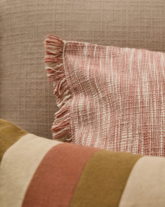Mirea terracotta cotton jacquard cushion cover with fringing 40 x 60cm