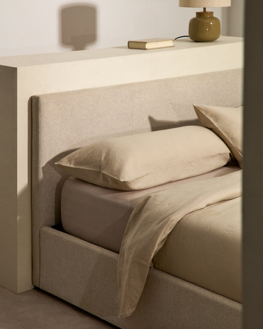 Simmel ecru, cotton and linen, adjustable bottom sheet for a 160 cm bed