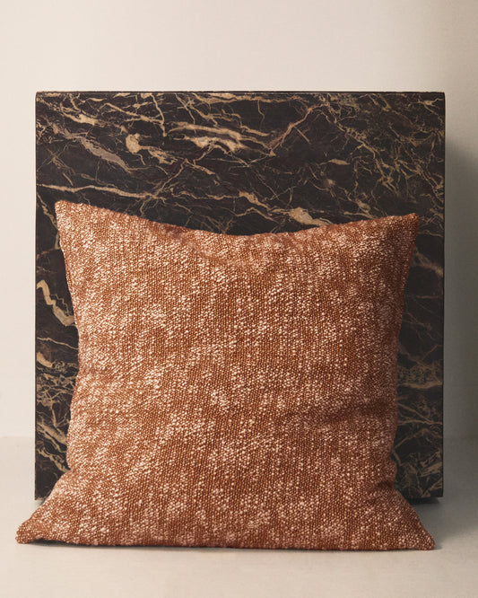 Mevia cushion cover in beige and orange linen blend 50 x 50 cm