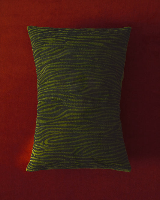 Davina cotton cushion cover with green zebra embroidery 40 x 60 cm