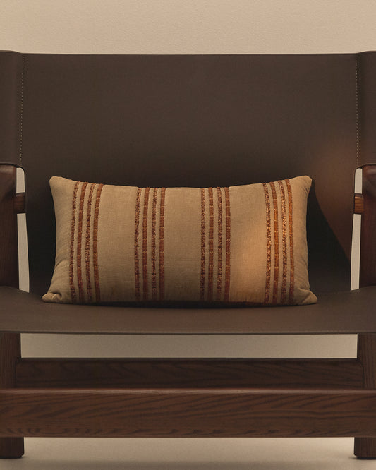 Amela cushion cover in velvet with beige embroidered stripe 50 x 30 cm