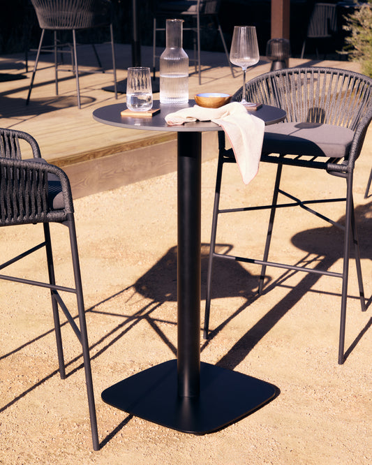 Dina high round outdoor table in black with metal leg in a painted black finish, Ø 60x96 cm