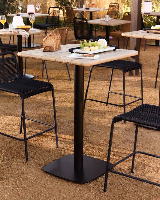 Saura square high bar table black steel frame natural finish acacia top 96x70x70cm FSC100%