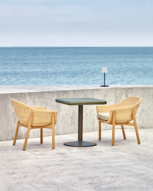 Esilda outdoor table with green cement top 70x70cm and green steel base Ø55x72cm