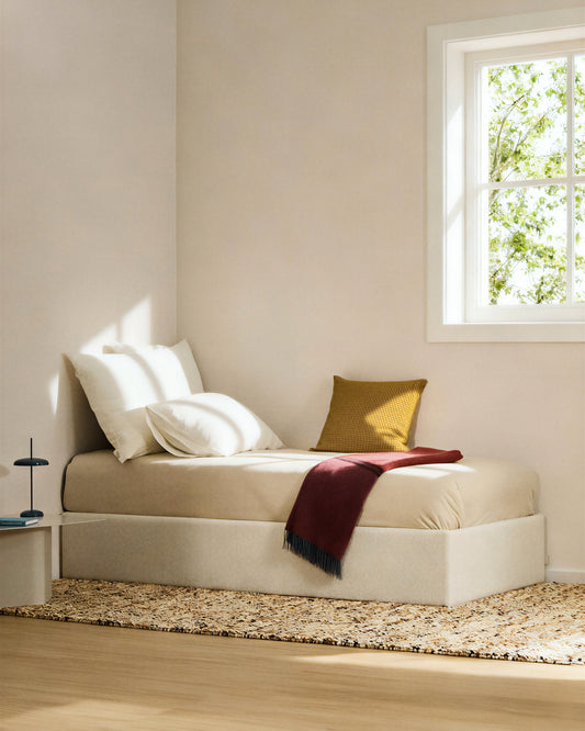 Nelzi ecru chenille ottoman bed base with removable cover for 90 x 200cm mattress FSC 100%