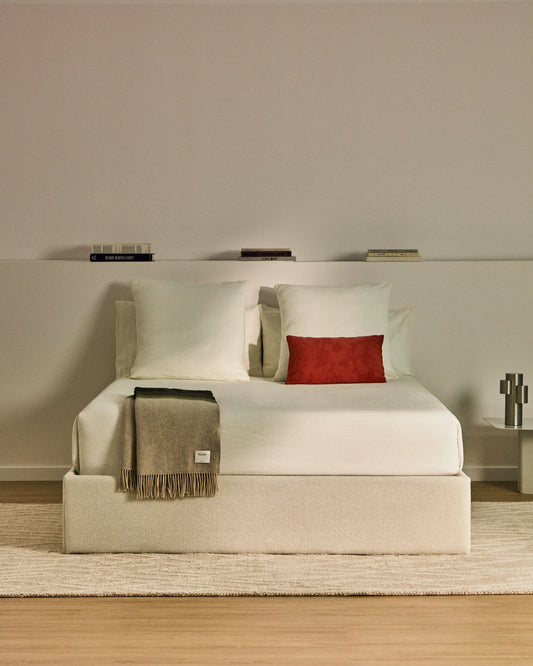 Nelzi ecru chenille ottoman bed base with removable cover for 150 x 200cm mattress FSC 100%