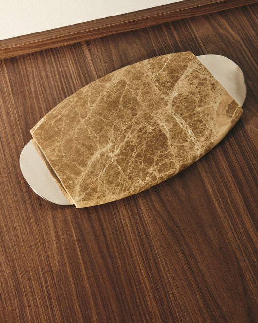 Adoma serving board in beige marble and metal