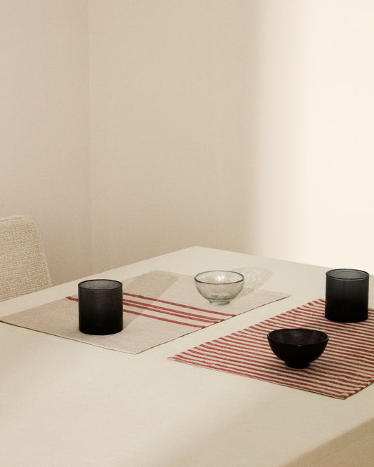 Jarne set of 2 placemats in beige and red linen 35 x 50 cm