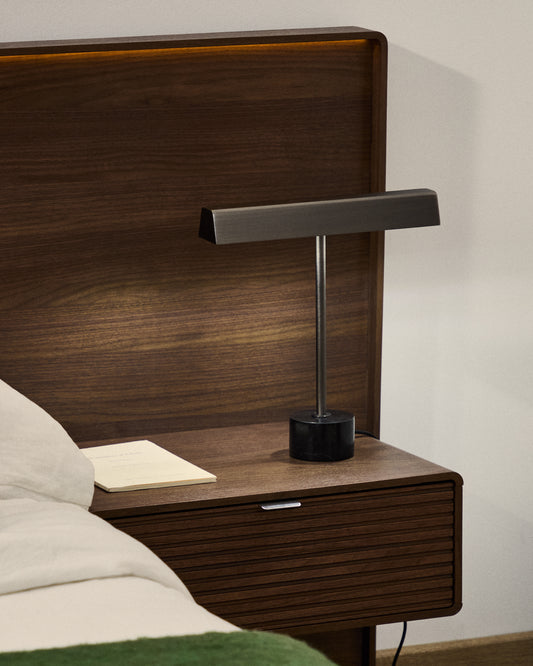 Lynor brushed metal table lamp with black marble base