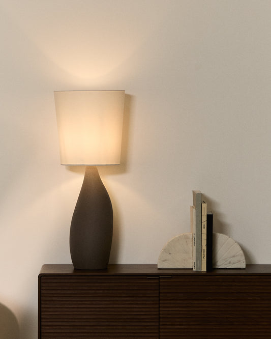 Viona large table lamp with textured stone effect and cotton lampshade