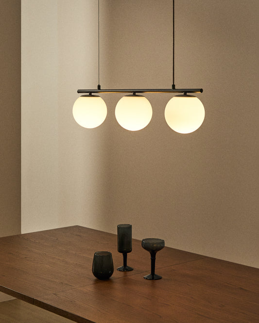 Brisia metal ceiling lamp with black finish and 3 frosted glass balls Ø15cm