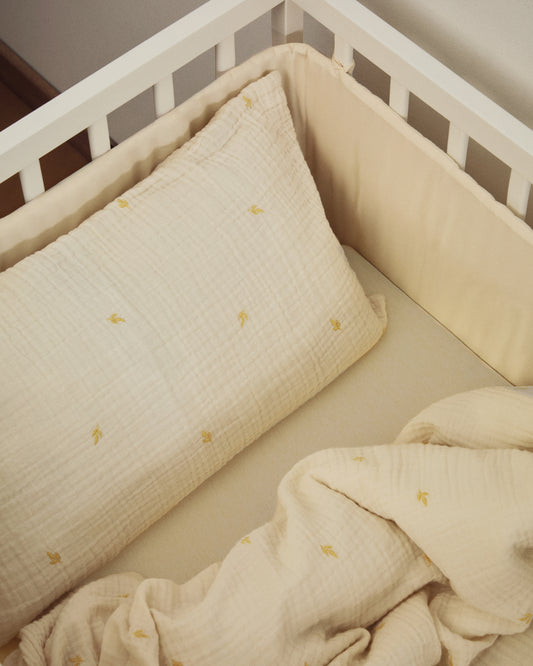 Tandani beige 100% cotton cot protector for convertible cot 30 x 180cm