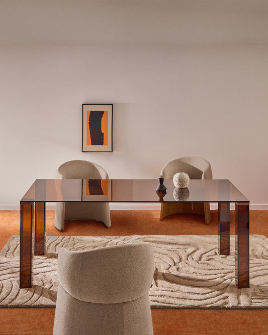 Adularia table in brown tempered glass 200 x 100cm
