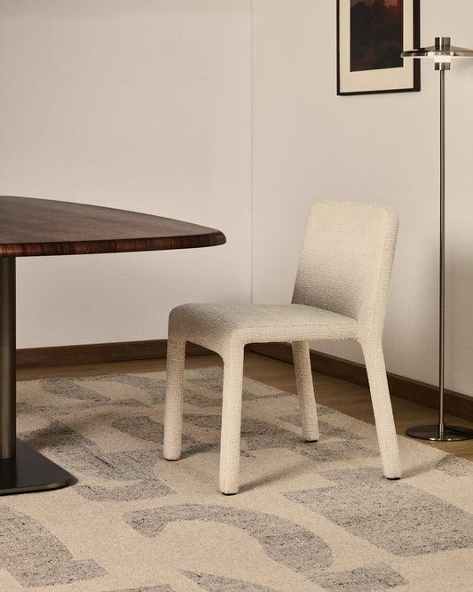 Loria beige chenille stackable chair