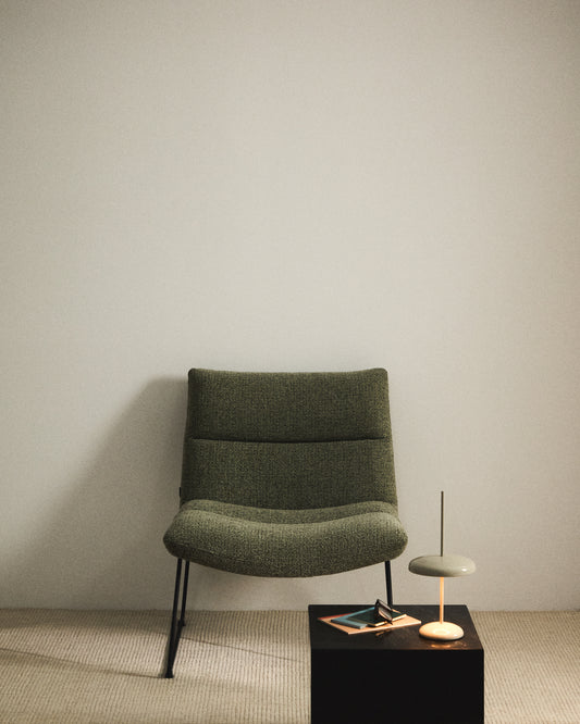 Asen green chenille armchair with black steel legs FSC 100%