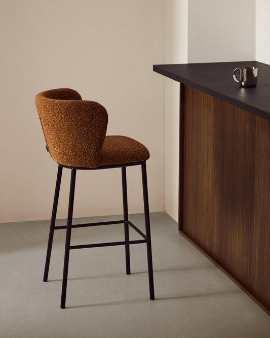 Ciselia terracotta thick chenille stool with black finish steel legs FSC Mix Credit 75cm