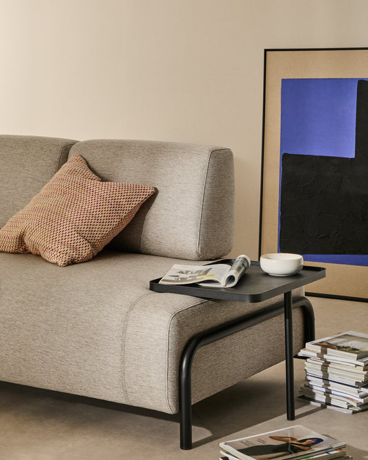 Compo 2-seater greige sofa with large tray table and black metal frame 200 cm FSC Mix Credit