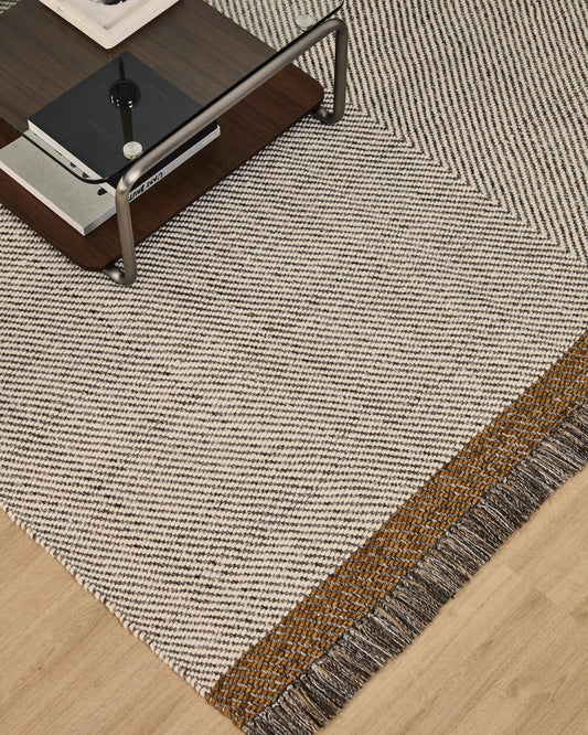 Brina beige herringbone jacquard wool rug 230 x 160cm