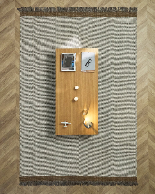 Brina beige herringbone jacquard wool rug 300 x 200cm