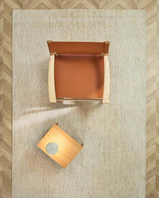 Dalena beige striped jacquard wool rug 230 x 160cm