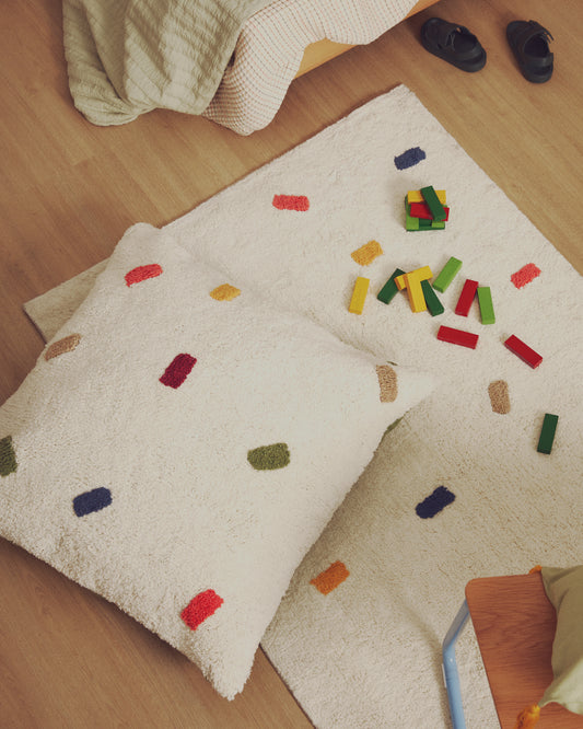 Epifania floor cushion cover 100% white cotton with multicolour dots